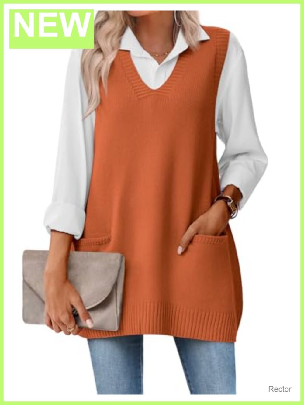 Zeagoo Women's Oversized Sleeveless V Neck Sweater Vest with Pockets Knitted